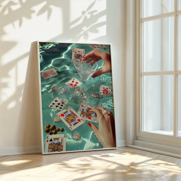 Vintage Poker on the Pool Wall Art,gallery wall,timber border