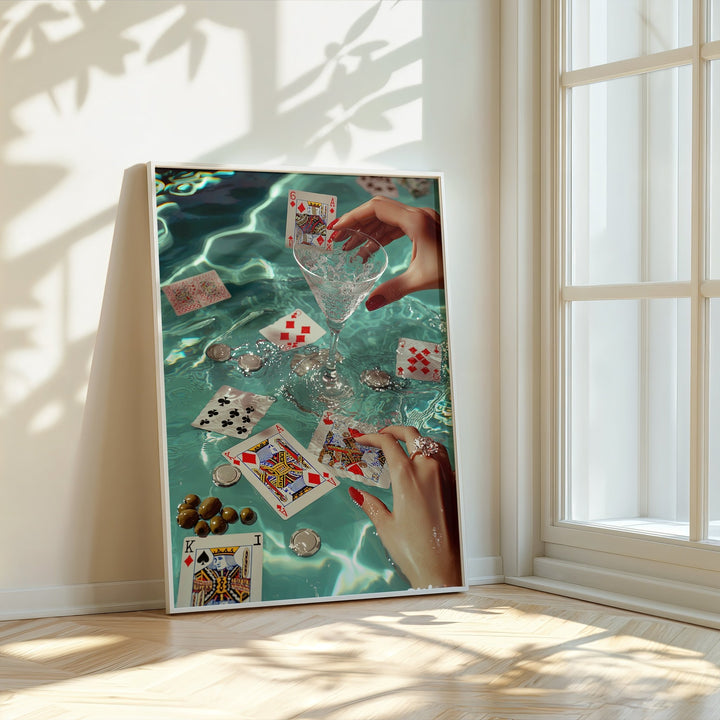 Vintage Poker on the Pool Wall Art,gallery wall,timber border