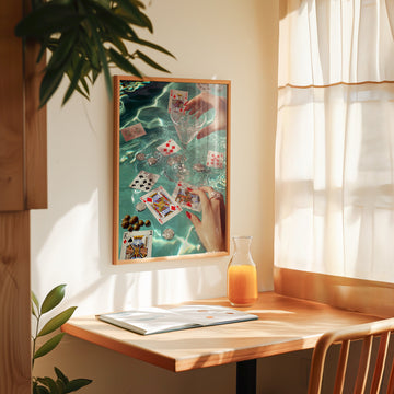 Vintage Poker on the Pool Wall Art,gallery wall,timber border
