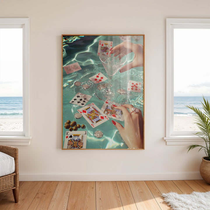 Vintage Poker on the Pool Wall Art,gallery wall,timber border