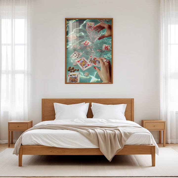 Vintage Poker on the Pool Wall Art,gallery wall,timber border