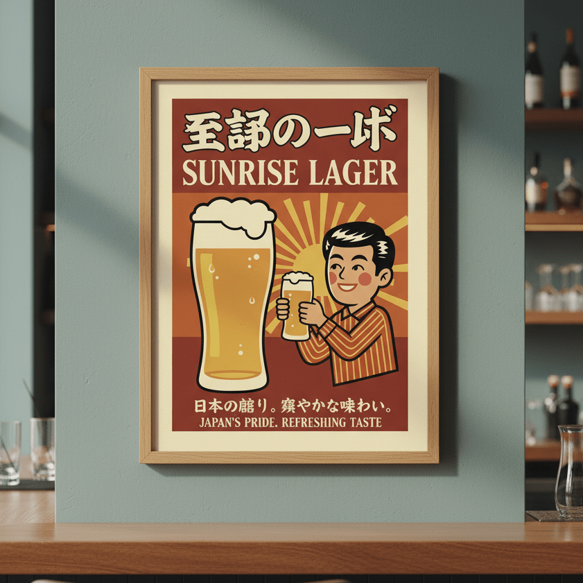 Vintage Sunrise Lager Japanese Beer Poster wall - art - picture - poster