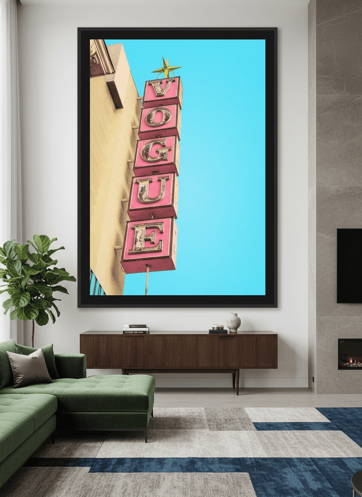 Monumental artwork centred on a feature wall in a luxe interior