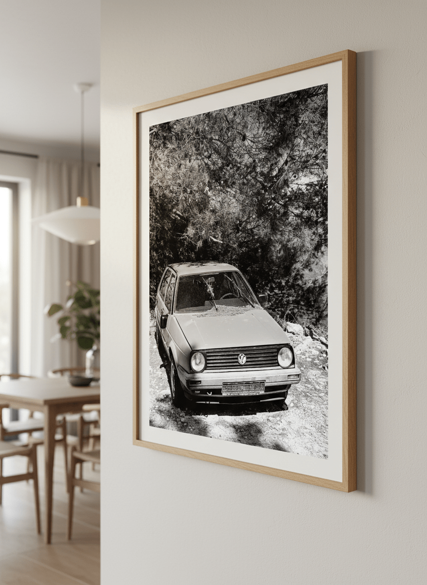 Wall art styled above a dining table in a contemporary home