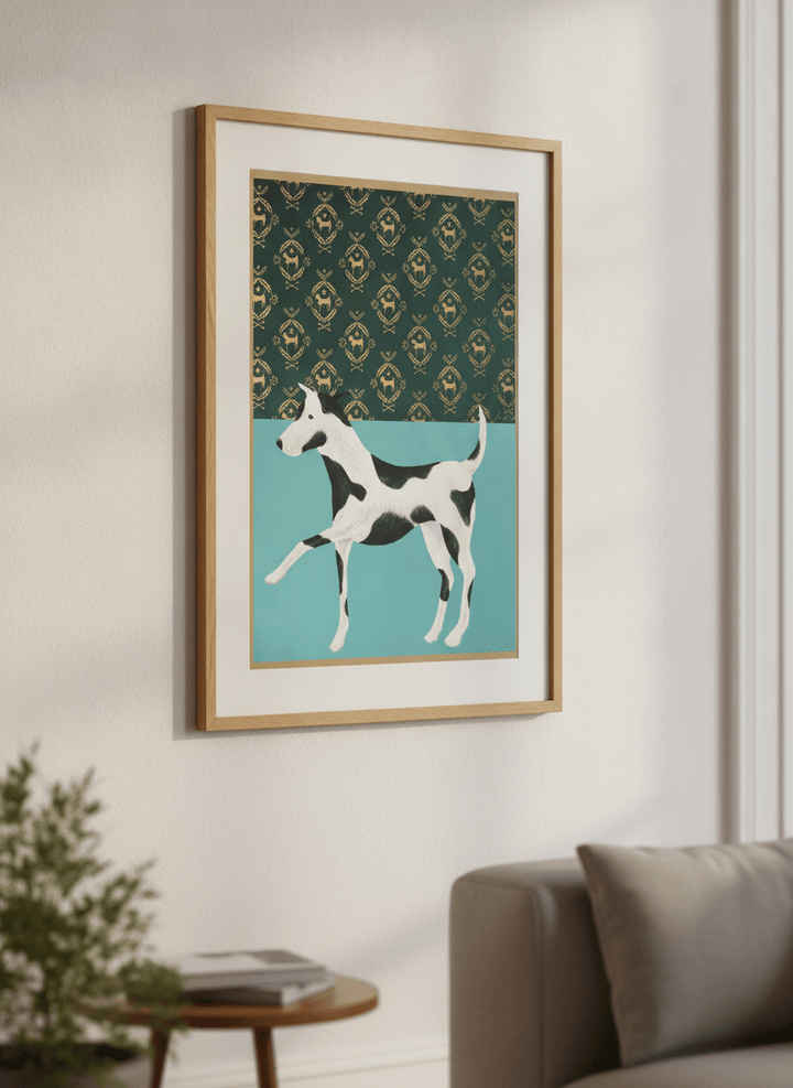 Modern wall art styled above a sofa in a neutral living room