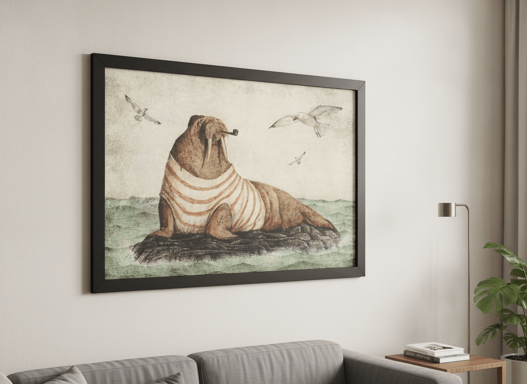 Modern wall art styled above a sofa in a neutral living room