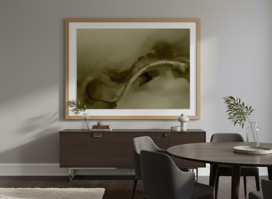 Monumental artwork centred on a feature wall in a luxe interior