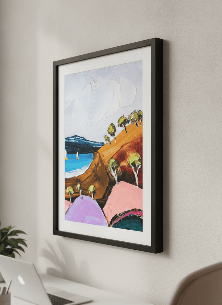 Contemporary wall art featured in a bright modern office workspace