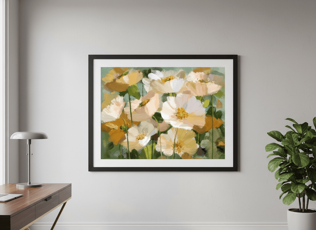 Contemporary wall art featured in a bright modern office workspace
