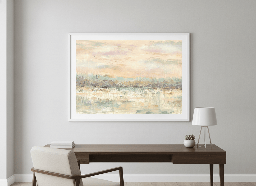 Contemporary wall art featured in a bright modern office workspace