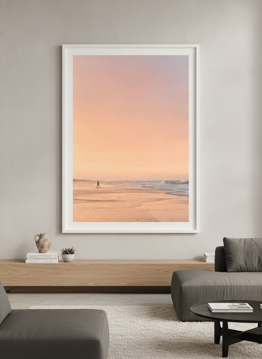 Monumental artwork centred on a feature wall in a luxe interior