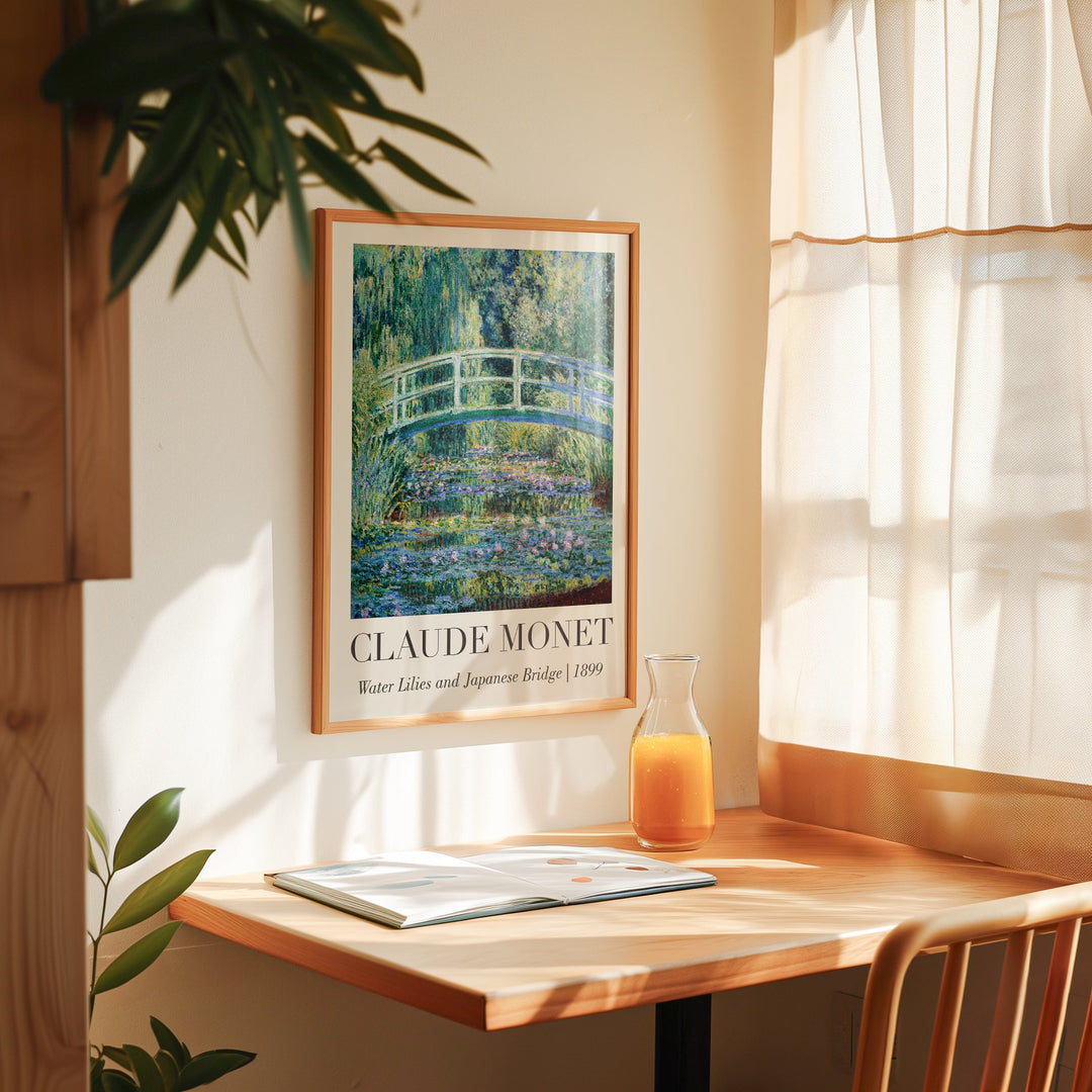 Water Lilies and Japanese Bridge by Monet,livingroom,timber border