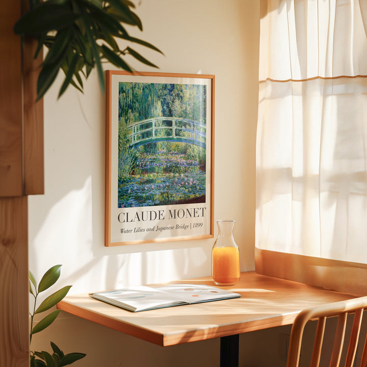 Water Lilies and Japanese Bridge by Monet,livingroom,timber border