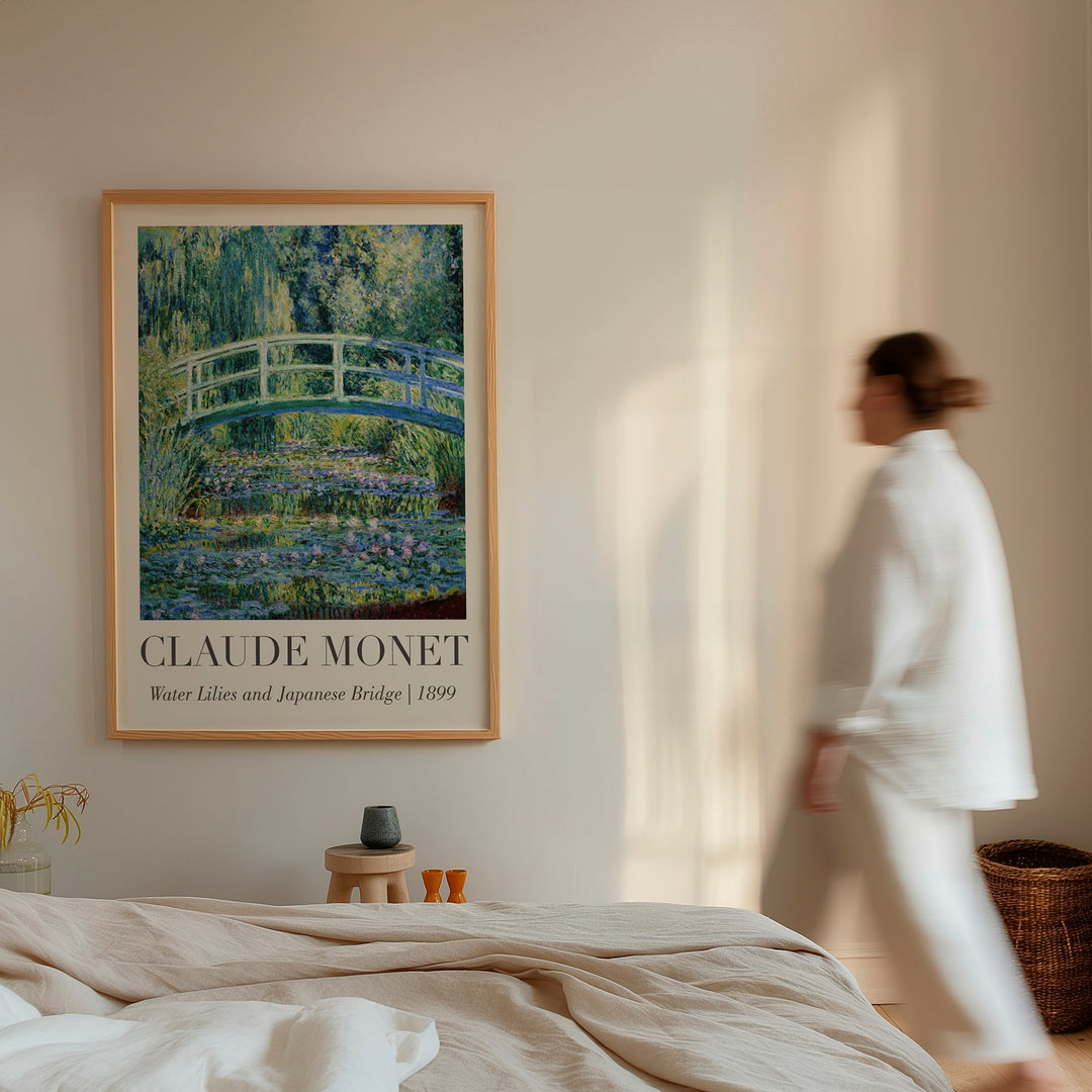 Water Lilies and Japanese Bridge by Monet,livingroom,timber border