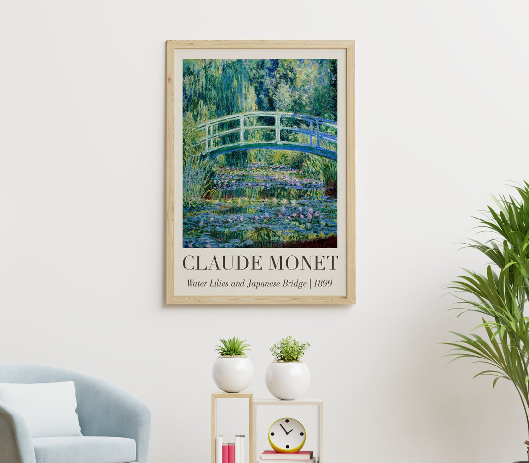 Water Lilies and Japanese Bridge by Monet,livingroom,timber border