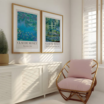 Water Lilies & Japanese Bridge Pair by Monet,livingroom,timber border
