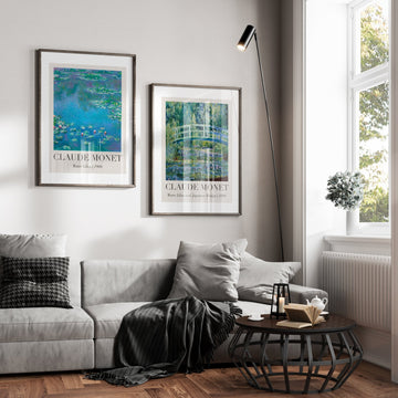 Water Lilies & Japanese Bridge Pair by Monet,livingroom,timber border