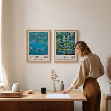 Water Lilies & Japanese Bridge Pair by Monet,livingroom,timber border