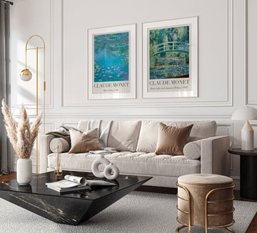 Water Lilies & Japanese Bridge Pair by Monet,livingroom,timber border
