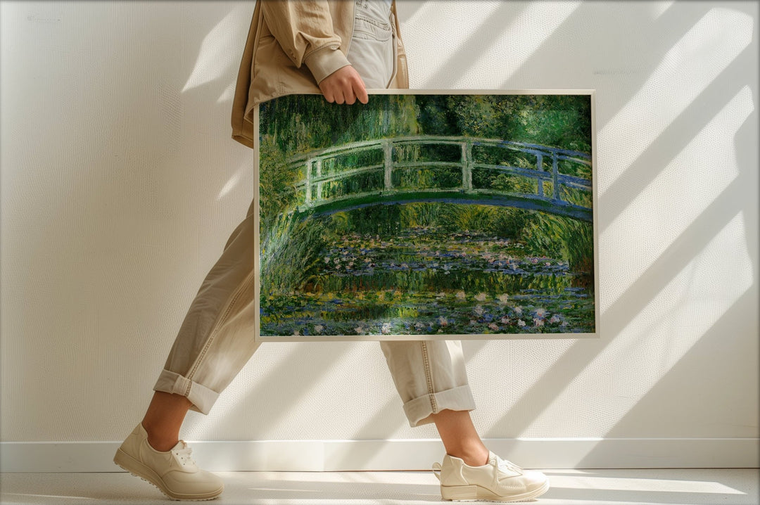 Water Lilies & Japanese Landscape Bridge by Monet,livingroom,timber border
