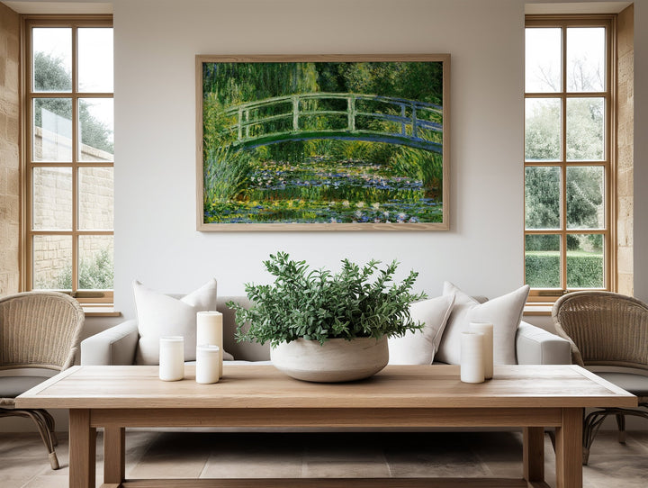 Water Lilies & Japanese Landscape Bridge by Monet,livingroom,timber border