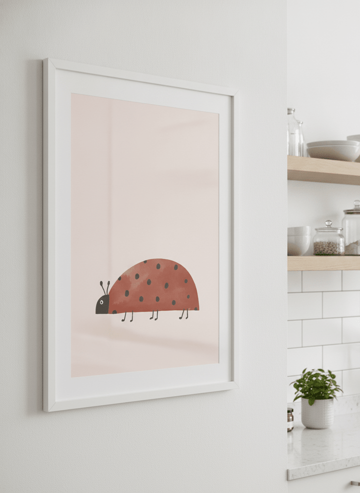 Artwork styled on the wall of a bright modern kitchen