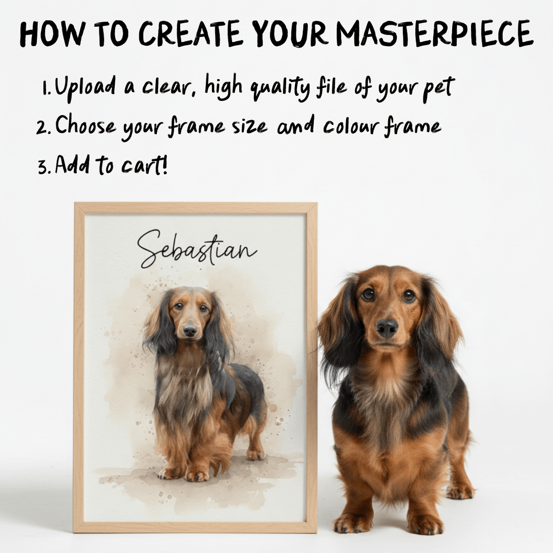 Watercolour Personalised Pet Custom Illustration Print wall - art - picture - poster