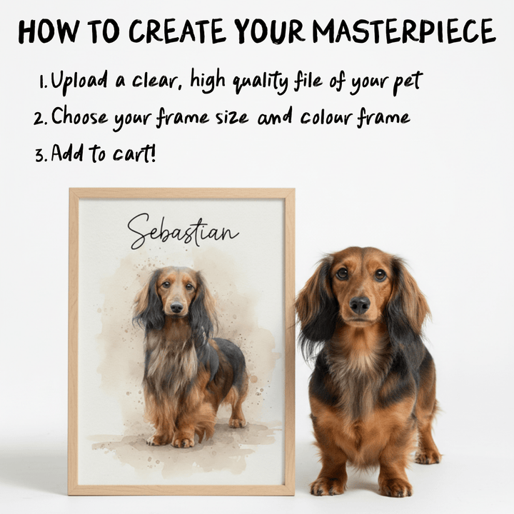 Watercolour Personalised Pet Custom Illustration Print wall - art - picture - poster