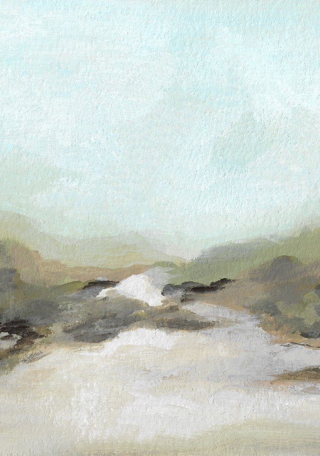 Abstract landscape painting with soft colors framed