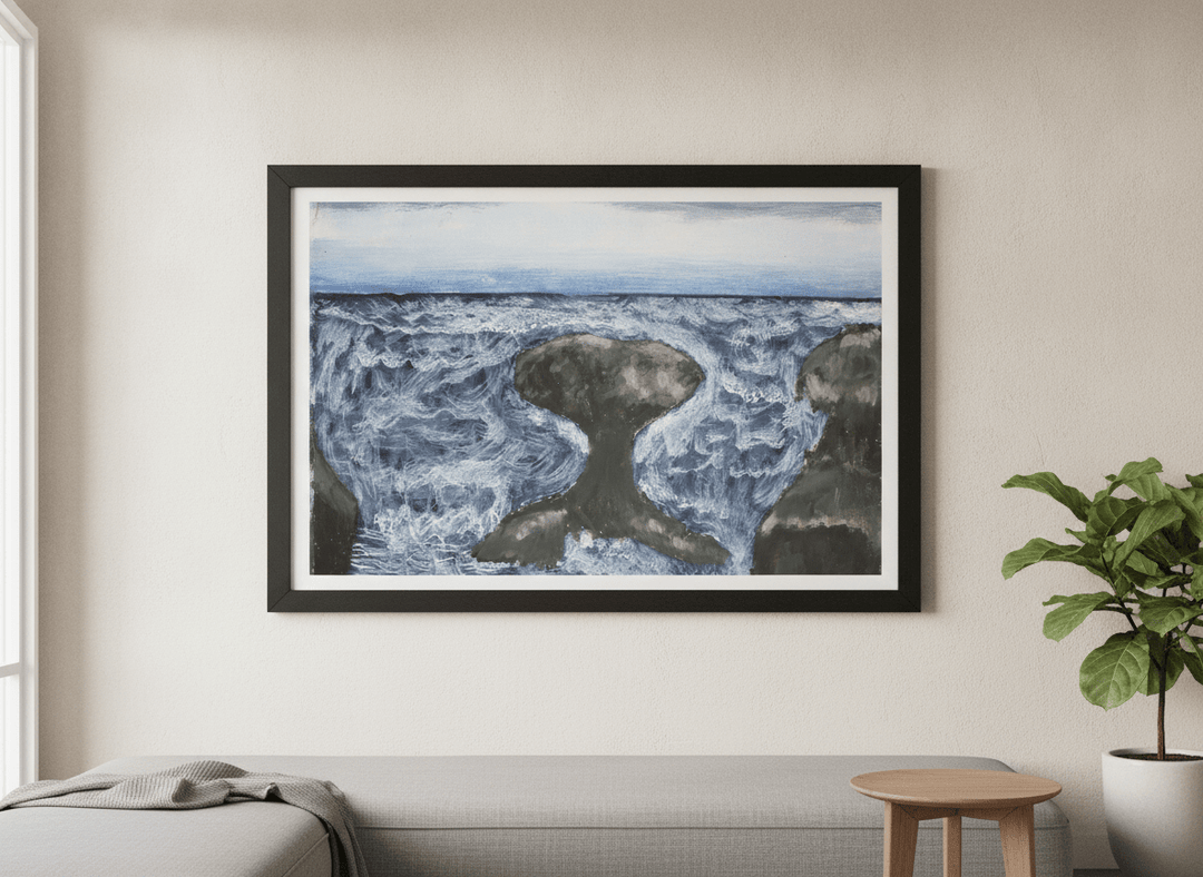 Modern wall art styled above a sofa in a neutral living room