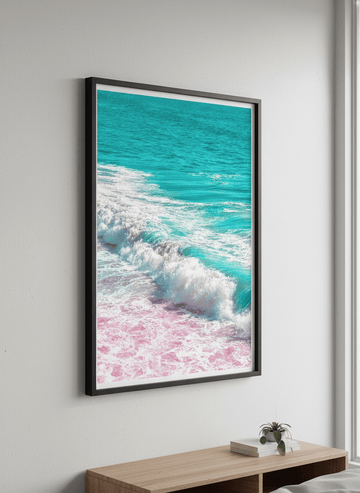 Minimalist artwork displayed in a calm, light-filled bedroom interior
