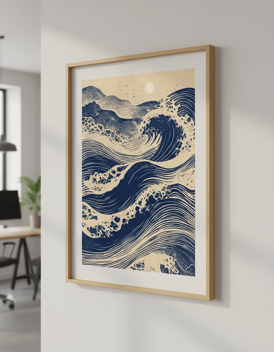 Contemporary wall art featured in a bright modern office workspace