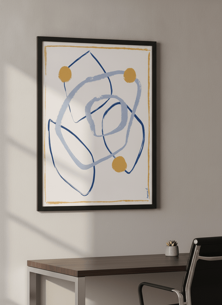 Contemporary wall art featured in a bright modern office workspace