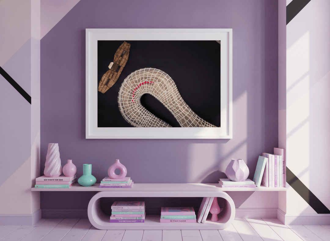 Bold wall art styled in a colourful, eclectic modern home