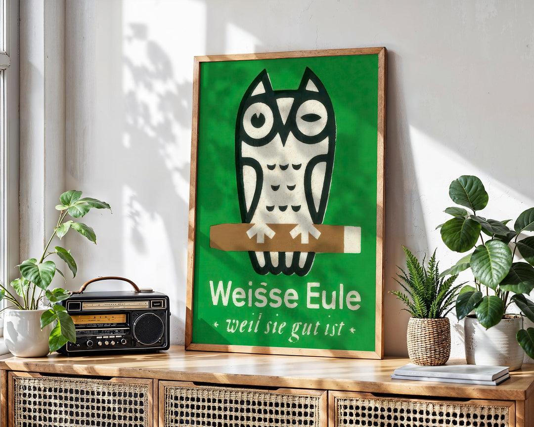 Weisse Eule Owl Vintage Poster wall - art - picture - poster