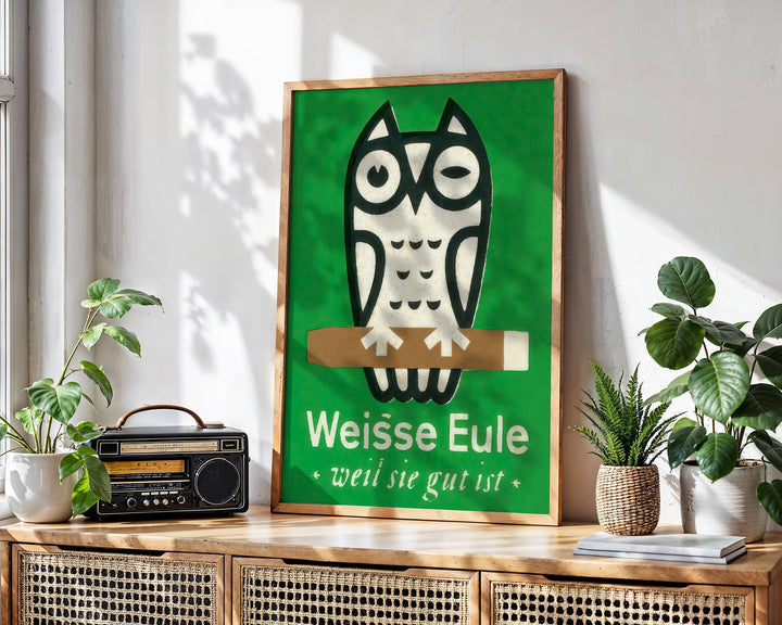 Weisse Eule Owl Vintage Poster wall - art - picture - poster