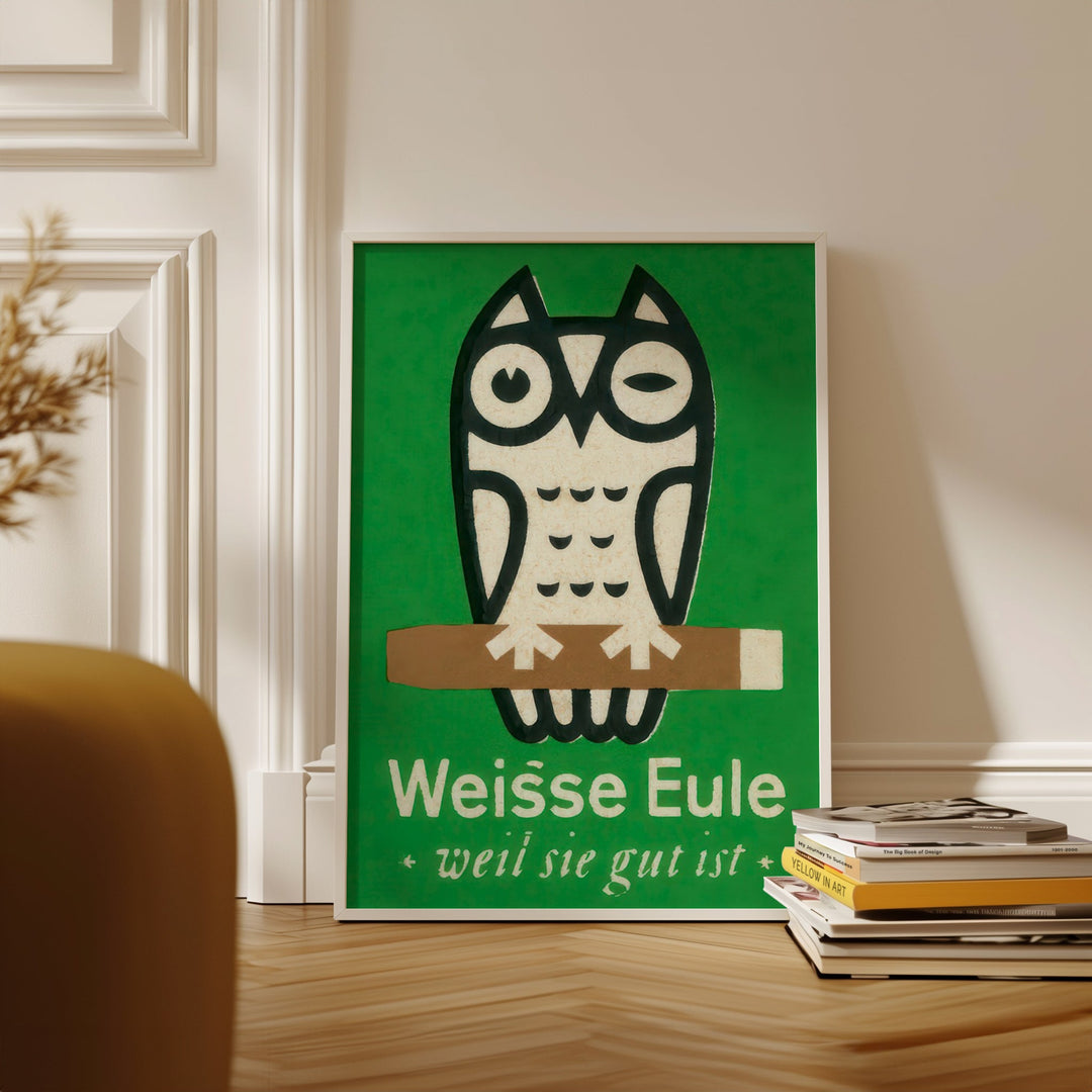 Weisse Eule Owl Vintage Poster wall - art - picture - poster