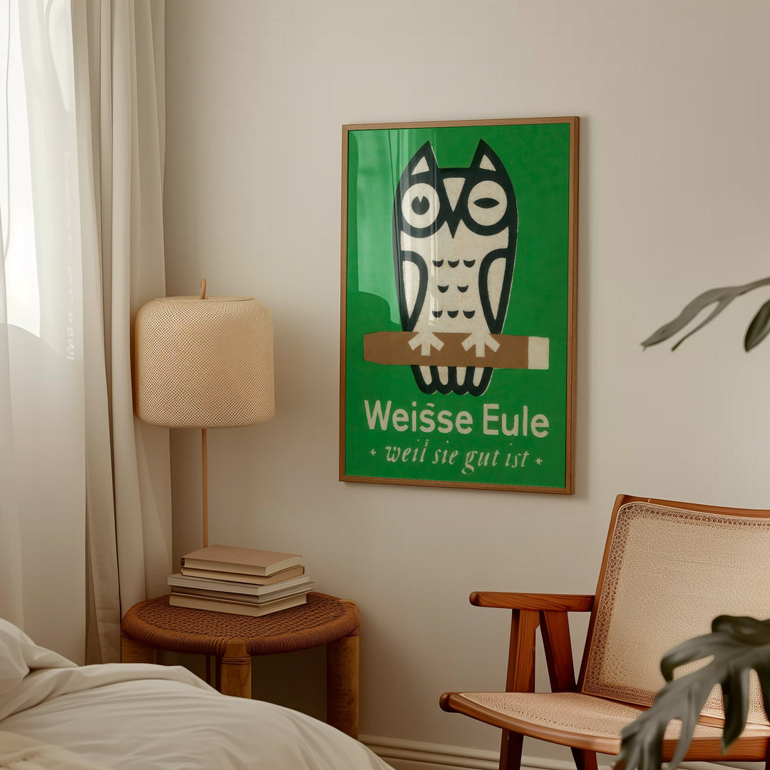 Weisse Eule Owl Vintage Poster wall - art - picture - poster