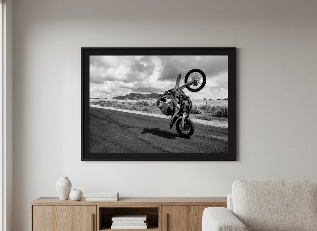 Artwork displayed above a credenza in a real-looking contemporary home