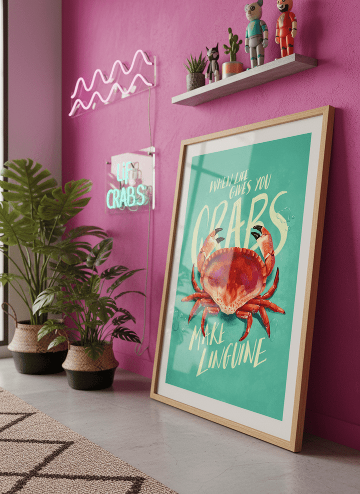 Bold wall art styled in a colourful, eclectic modern home