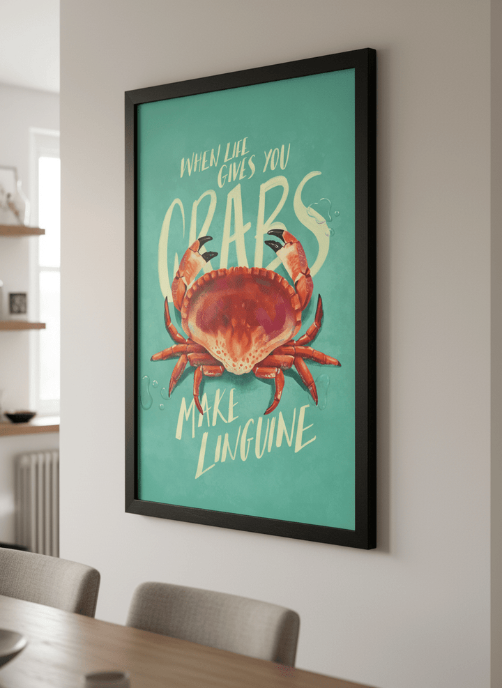 Wall art styled above a dining table in a contemporary home