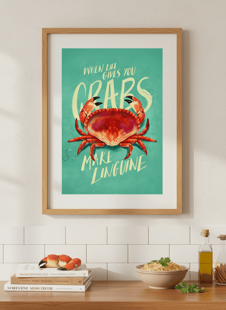Artwork styled on the wall of a bright modern kitchen