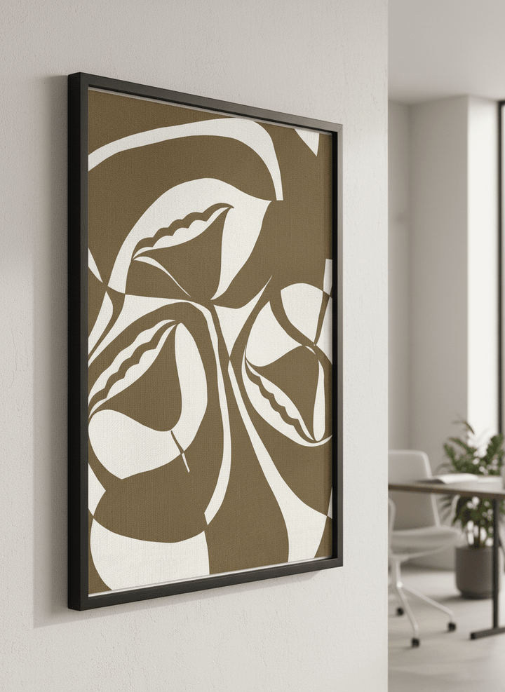 Contemporary wall art featured in a bright modern office workspace