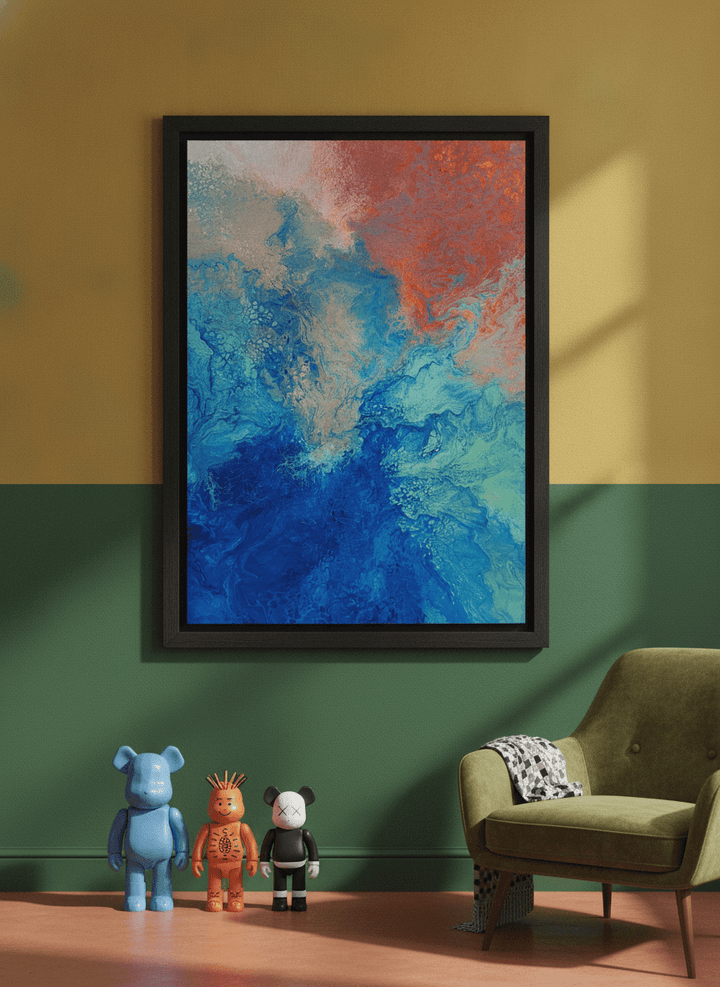 Bold wall art styled in a colourful, eclectic modern home