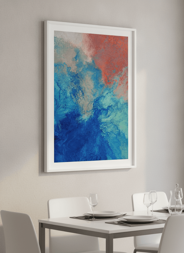 Wall art styled above a dining table in a contemporary home