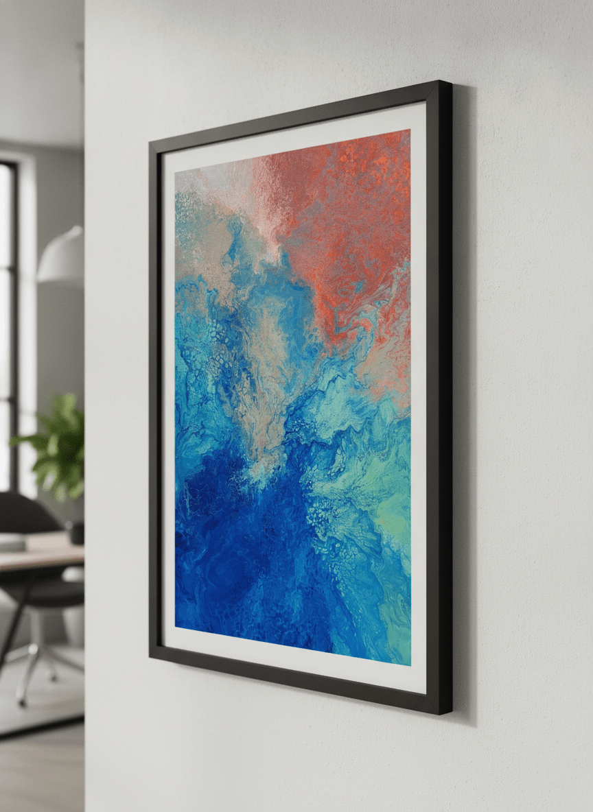 Contemporary wall art featured in a bright modern office workspace
