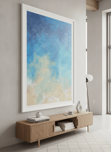Monumental artwork centred on a feature wall in a luxe interior