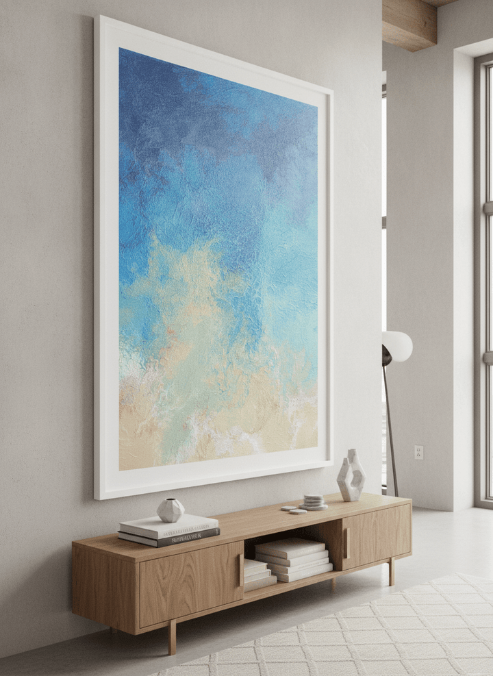 Monumental artwork centred on a feature wall in a luxe interior