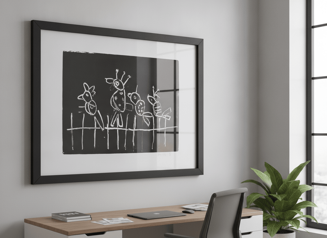 Contemporary wall art featured in a bright modern office workspace