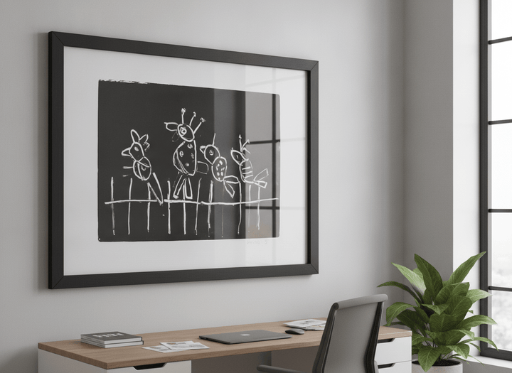 Contemporary wall art featured in a bright modern office workspace